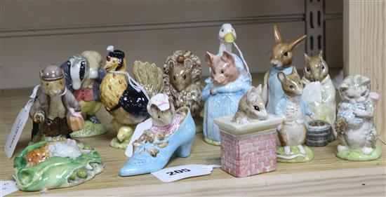 Twelve Beswick Beatrix Potter figures, mainly BP-3c and a Studio Royal Doulton figure of Johnny Town-Mouse with Bag,